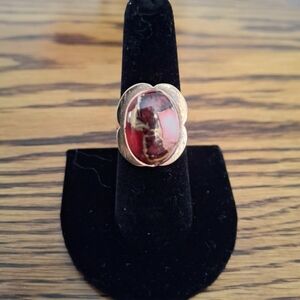 Ring Red Rose Dahlia Copper Framed Size 7